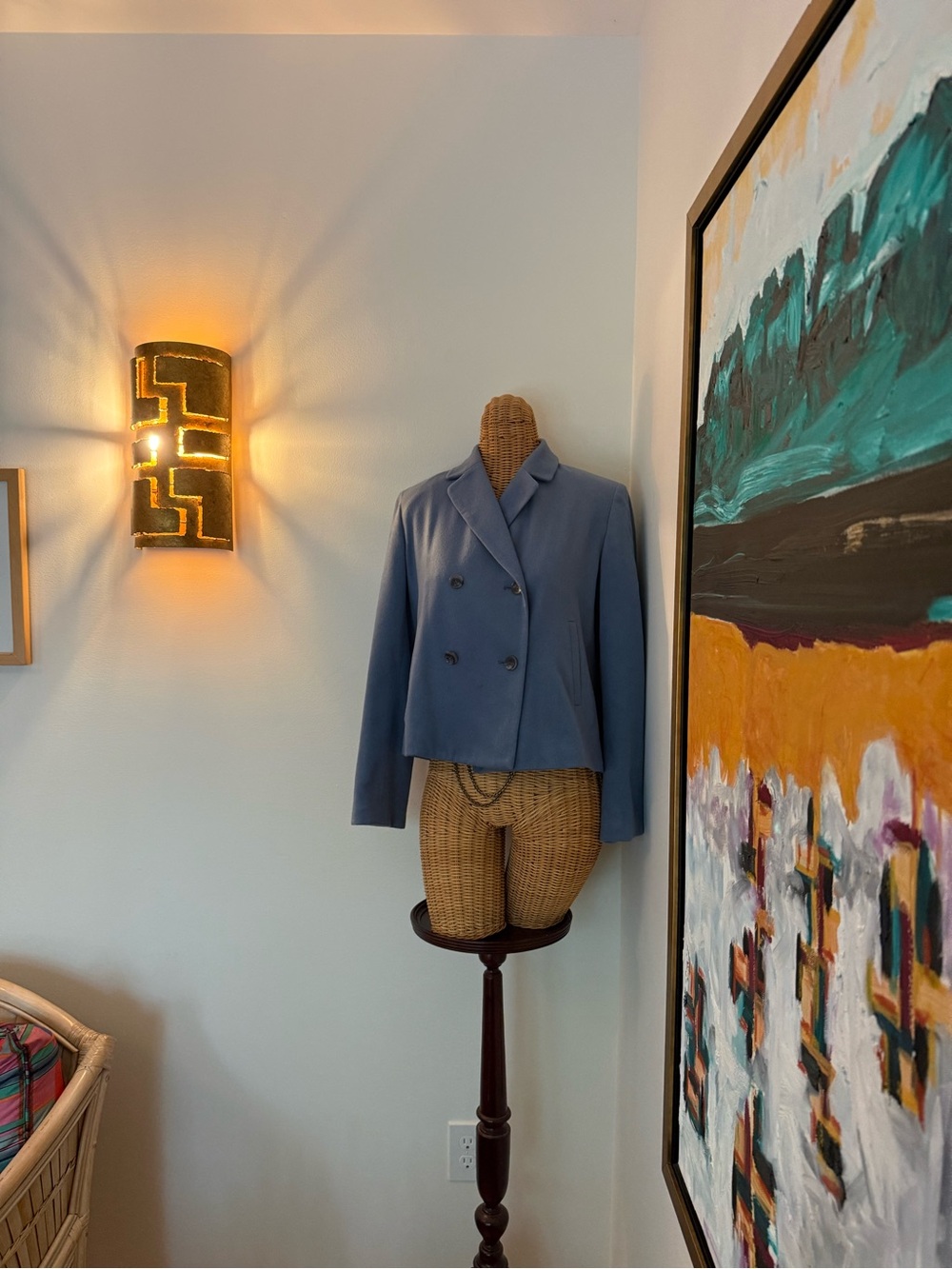 Anne Klein cashmere Soft Blue Double-Breasted Blazer